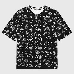 Футболка оверсайз женская Белые смайлы граффити, цвет: 3D-принт