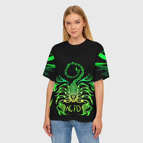 Женская футболка оверсайз Acid scorpion / 3D-принт – фото 3