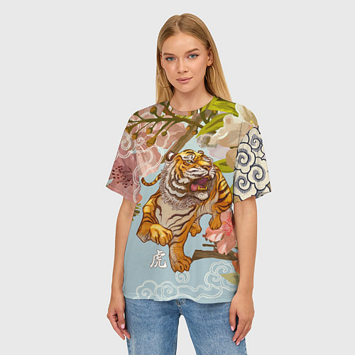 Женская футболка оверсайз Китайский тигр Символ 2022 года / 3D-принт – фото 3