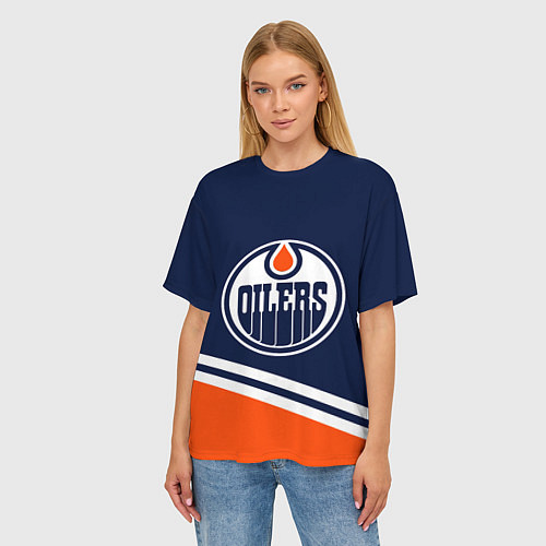 Женская футболка оверсайз Edmonton Oilers Эдмонтон Ойлерз / 3D-принт – фото 3
