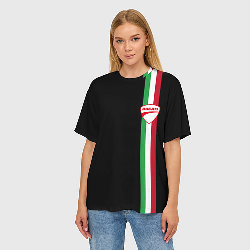 Женская футболка оверсайз DUCATI MOTOCYCLE ITALY LINE / 3D-принт – фото 3
