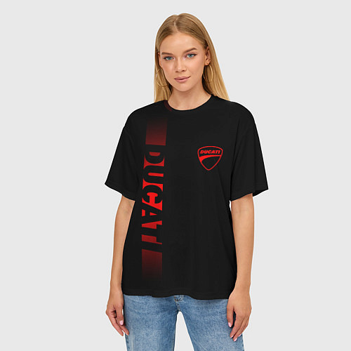 Женская футболка оверсайз DUCATI BLACK RED LINE / 3D-принт – фото 3