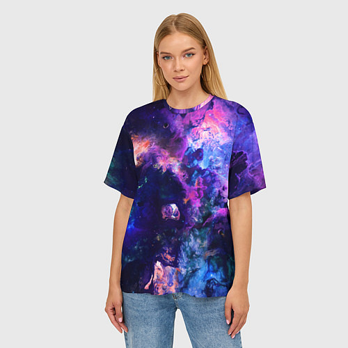 Женская футболка оверсайз НЕОНОВЫЕ КОСМОС NEON SPACE / 3D-принт – фото 3