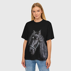 Футболка оверсайз женская Лошадь на черном фоне, цвет: 3D-принт — фото 2