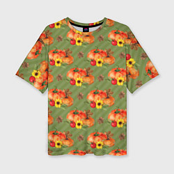 Женская футболка оверсайз Овощи: Тыквы паттерн