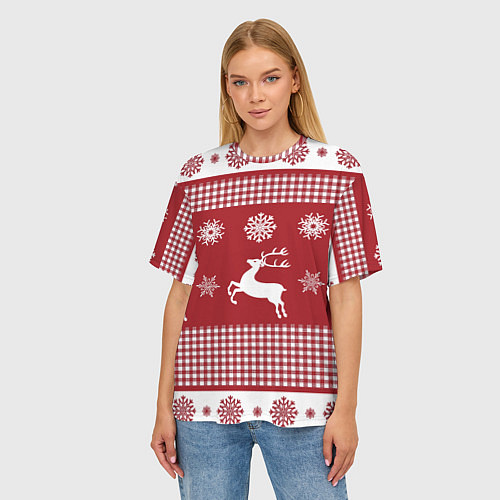 Женская футболка оверсайз Узор с оленями / 3D-принт – фото 3
