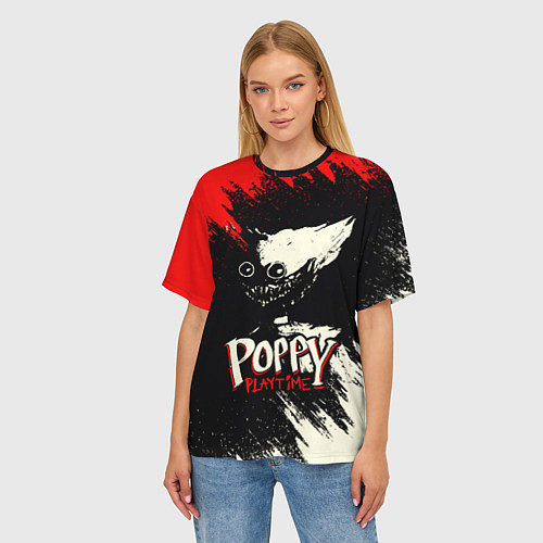 Женская футболка оверсайз Poppy Playtime: Red & Black / 3D-принт – фото 3