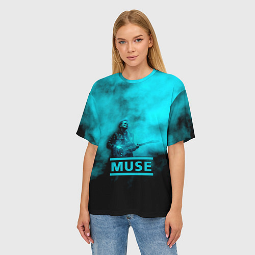 Женская футболка оверсайз Мэттью Беллами бирюзовый туман Muse / 3D-принт – фото 3