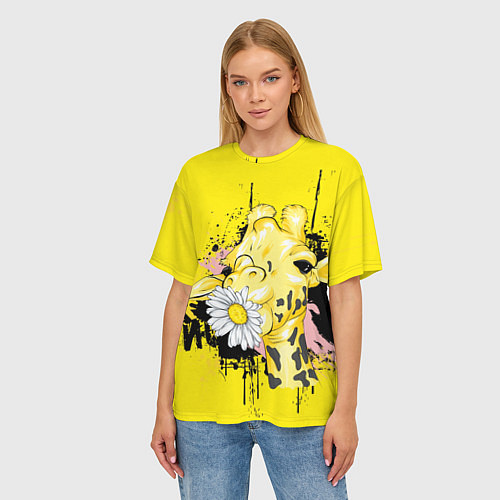Женская футболка оверсайз Жирафа с герберой / 3D-принт – фото 3