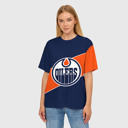 Женская футболка оверсайз Эдмонтон Ойлерз Edmonton Oilers NHL / 3D-принт – фото 3