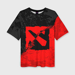 Женская футболка оверсайз DOTA 2 RED BLACK LOGO, БРЫЗГИ КРАСОК