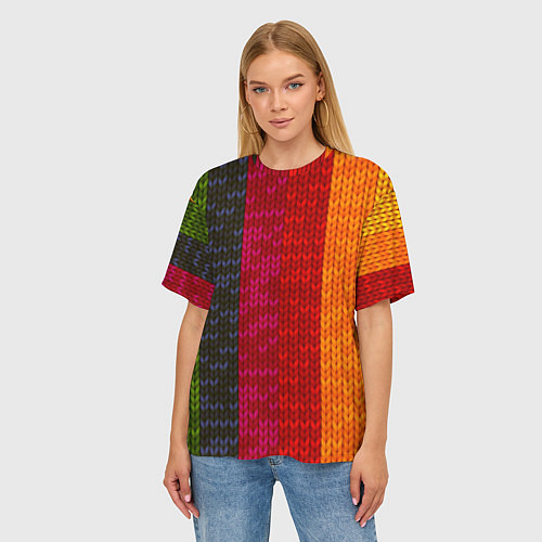 Женская футболка оверсайз Вязаная радуга / 3D-принт – фото 3