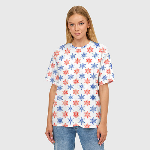 Женская футболка оверсайз Снежинки паттернsnowflakes pattern / 3D-принт – фото 3