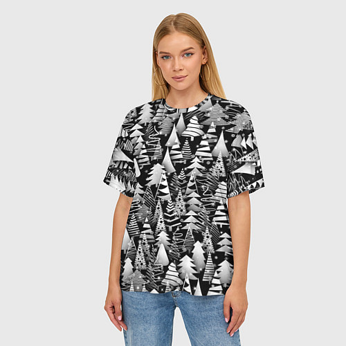 Женская футболка оверсайз Лес абстрактных ёлок / 3D-принт – фото 3