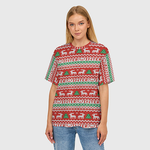 Женская футболка оверсайз Deer Christmas Pattern / 3D-принт – фото 3