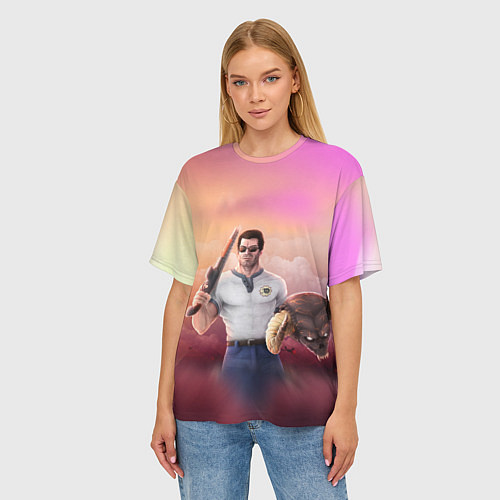 Женская футболка оверсайз Крутой Сэм с убитым демоном / 3D-принт – фото 3