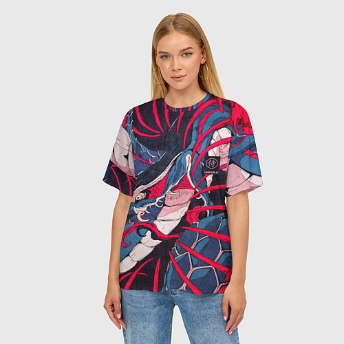 Женская футболка оверсайз Самурай Якудза, змей, скелет / 3D-принт – фото 3