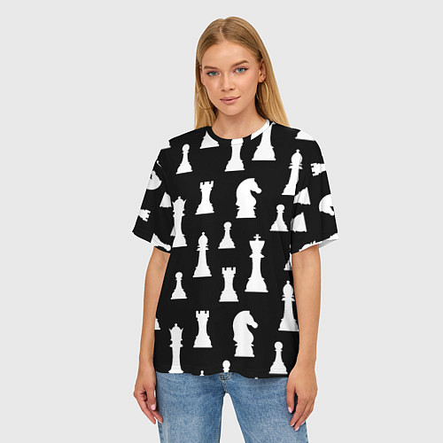 Женская футболка оверсайз Белые шахматные фигуры / 3D-принт – фото 3