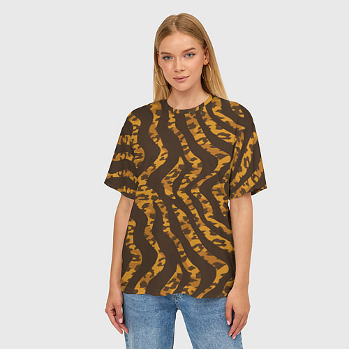 Женская футболка оверсайз Шкура тигра леопарда гибрид / 3D-принт – фото 3