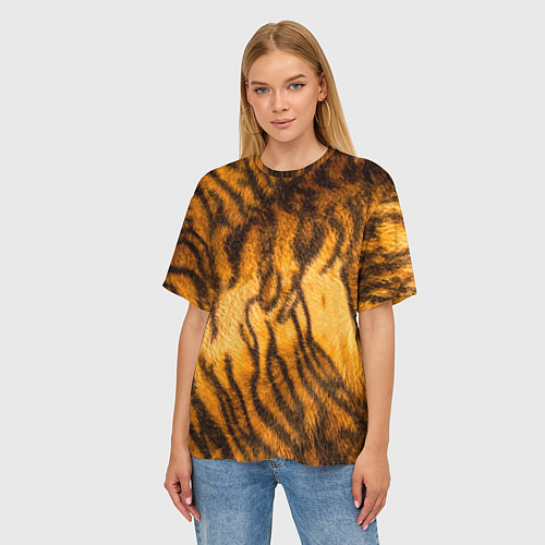 Женская футболка оверсайз Шкура тигра 2022 / 3D-принт – фото 3