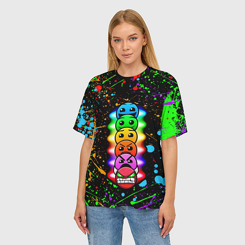 Женская футболка оверсайз Geometry Dash: Splashes of Paint / 3D-принт – фото 3