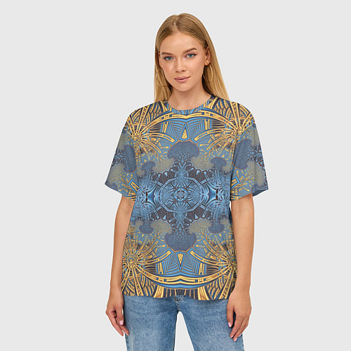 Женская футболка оверсайз Коллекция Фрактальная мозаика Желто-синий 292-6-n1 / 3D-принт – фото 3