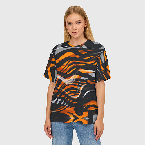 Женская футболка оверсайз Окрас тигра / 3D-принт – фото 3