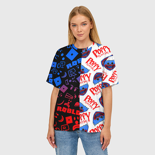 Женская футболка оверсайз ROBLOX x POPPY PLAYTIME РОБЛОКС ПОППИ ПЛЕЙТАЙМ / 3D-принт – фото 3