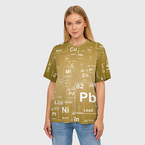 Женская футболка оверсайз Pb - таблица Менделеева / 3D-принт – фото 3