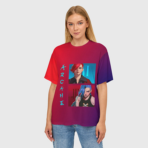 Женская футболка оверсайз Вай и Джинкс Аркейн / 3D-принт – фото 3