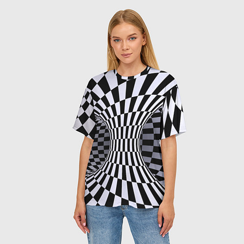 Женская футболка оверсайз Оптическая Иллюзия, черно белая / 3D-принт – фото 3