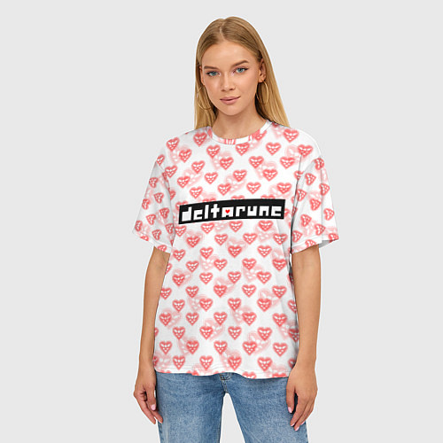 Женская футболка оверсайз DELTARUNE PATTERN LOGO / 3D-принт – фото 3
