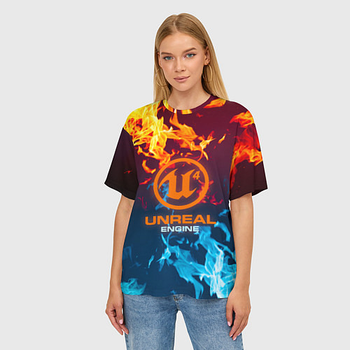 Женская футболка оверсайз Unreal Огонь / 3D-принт – фото 3