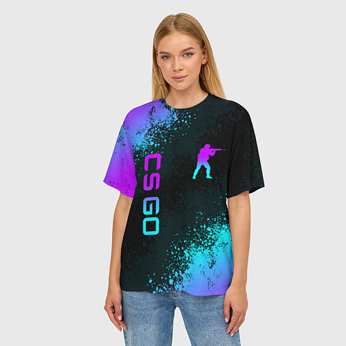 Женская футболка оверсайз CS GO NEON SYMBOL STYLE SKIN КС ГО НЕОН / 3D-принт – фото 3