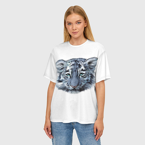 Женская футболка оверсайз Взгляд белого тигра / 3D-принт – фото 3