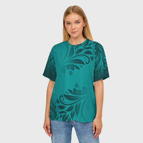 Женская футболка оверсайз Малахитовые листья / 3D-принт – фото 3