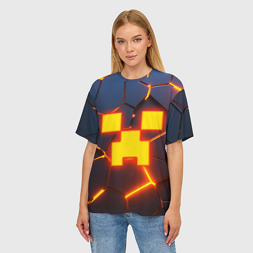 Женская футболка оверсайз ОГНЕННЫЙ КРИПЕР 3D ПЛИТЫ FIRE CREEPER / 3D-принт – фото 3