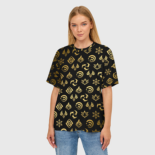 Женская футболка оверсайз GOLDEN GENSHIN IMPACT PATTERN ЗОЛОТО ГЕНШИН ИМПАКТ / 3D-принт – фото 3