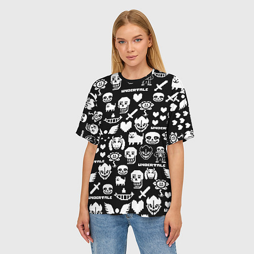 Женская футболка оверсайз UNDERTALE PATTERN БЕЛЫЙ / 3D-принт – фото 3