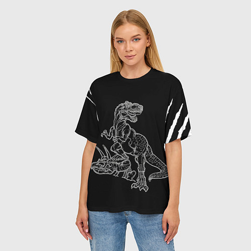 Женская футболка оверсайз Тираннозавр Скелет / 3D-принт – фото 3