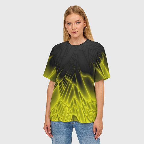 Женская футболка оверсайз Коллекция Rays Лучи Желтый и черный Абстракция 662 / 3D-принт – фото 3