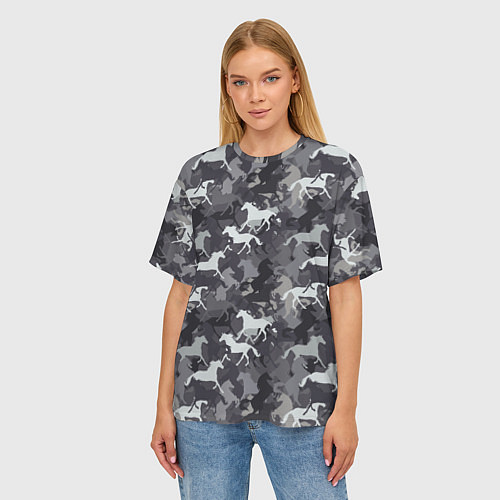 Женская футболка оверсайз Табун Лошадей / 3D-принт – фото 3