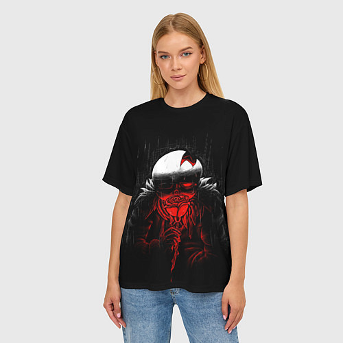 Женская футболка оверсайз UNDERTALE SANS BLOOD ROSE / 3D-принт – фото 3