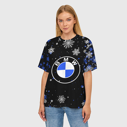 Женская футболка оверсайз НОВОГОДНИЙ БМВ НОВЫЙ ГОД BMW / 3D-принт – фото 3
