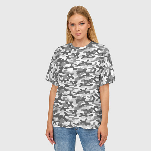 Женская футболка оверсайз Серый Городской Камуфляж / 3D-принт – фото 3