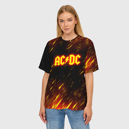 Женская футболка оверсайз ACDC Neon / 3D-принт – фото 3