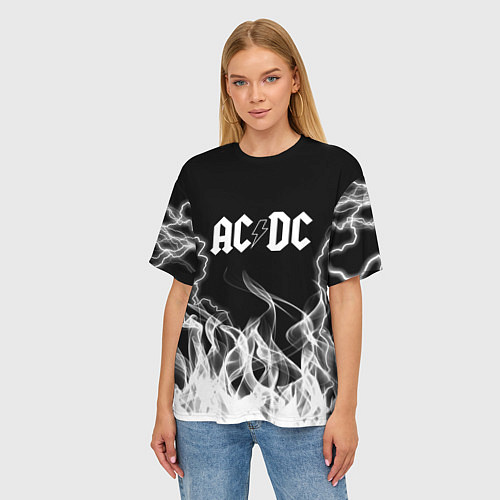 Женская футболка оверсайз ACDC Fire / 3D-принт – фото 3