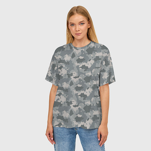 Женская футболка оверсайз Серый Камуфляж городской / 3D-принт – фото 3