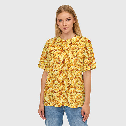 Женская футболка оверсайз Золотые Биткоины / 3D-принт – фото 3