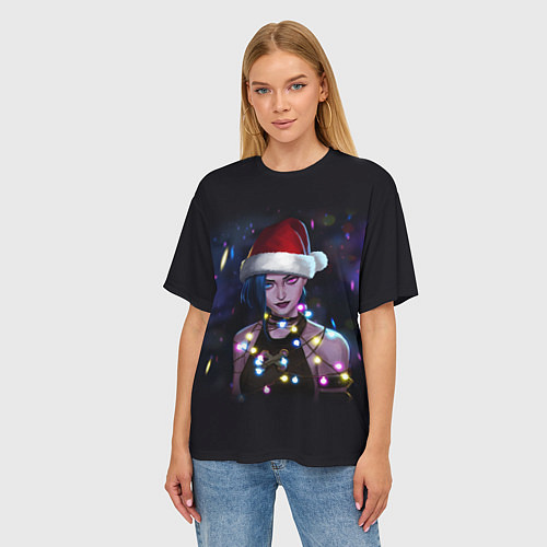 Женская футболка оверсайз Джинкс в шапке Деда Мороза / 3D-принт – фото 3